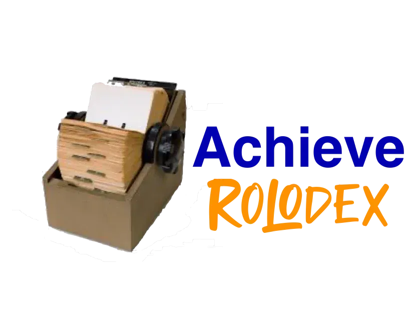 A picture of a rolodex with the words achieve rolodex below it