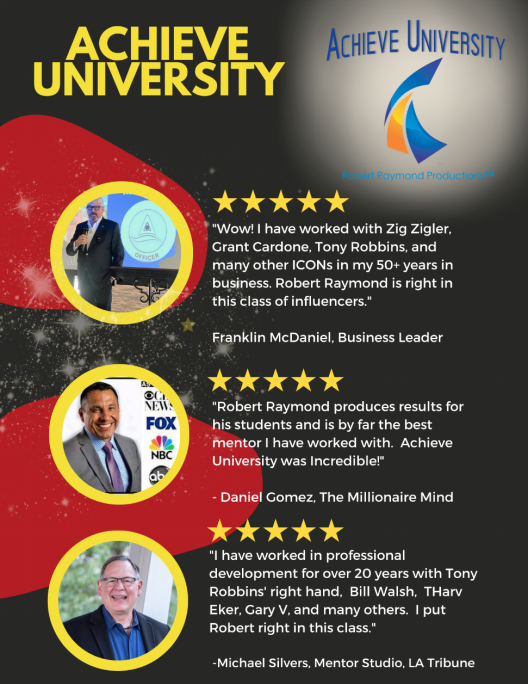 A poster that says achieve university on it