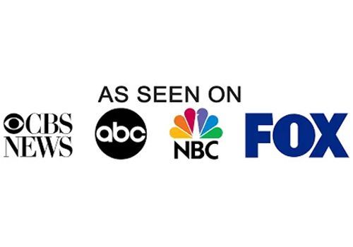 The logos for cbs , abc , nbc and fox are shown on a white background.