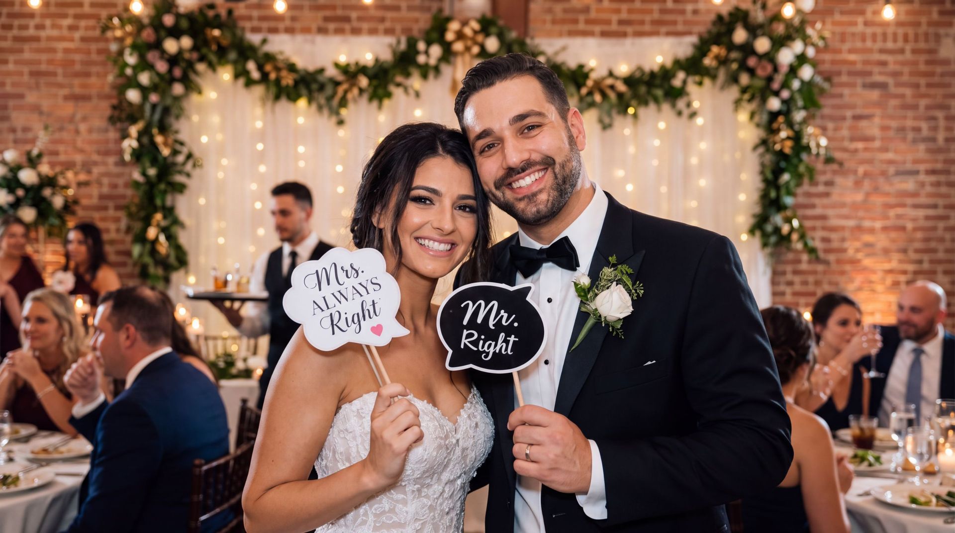 Wedding couple at an Alein wedding photo booth rental in Denver