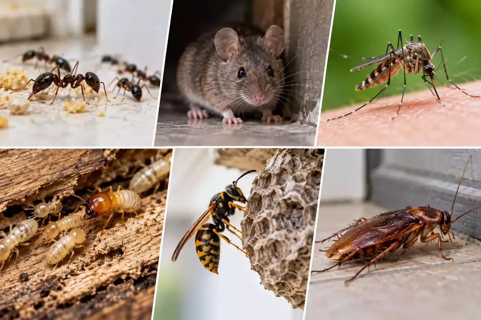 Common pests in Columbus including ants, rodents, mosquitoes, and wasps