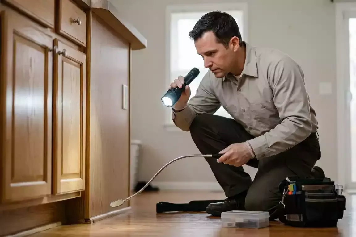 Pest professional inspecting a home for signs of a pest problem