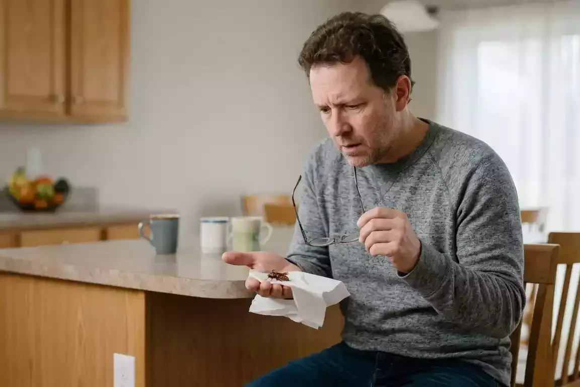 Homeowner examining an unfamiliar insect for pest identification
