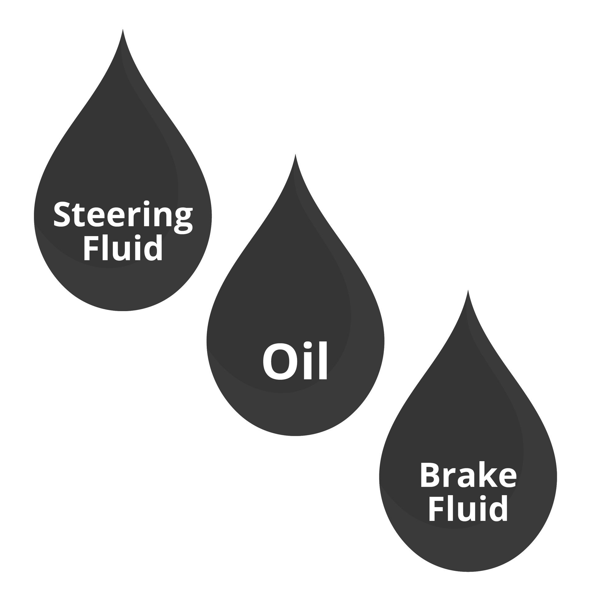Graphic of dripping liquids including steering fluid, oil, and brake fluid.