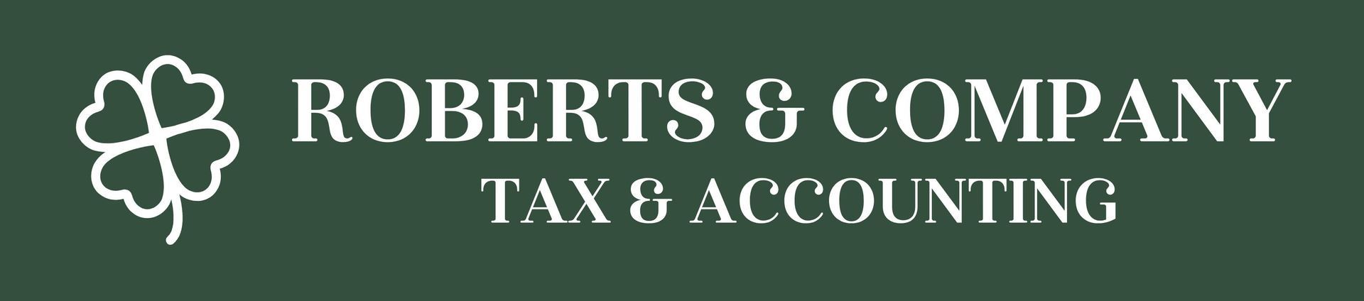 Roberts & Company Tax & Accounting logo on green background with white clover icon and text