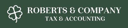 Roberts & Company Tax & Accounting logo on green background with white clover icon and text