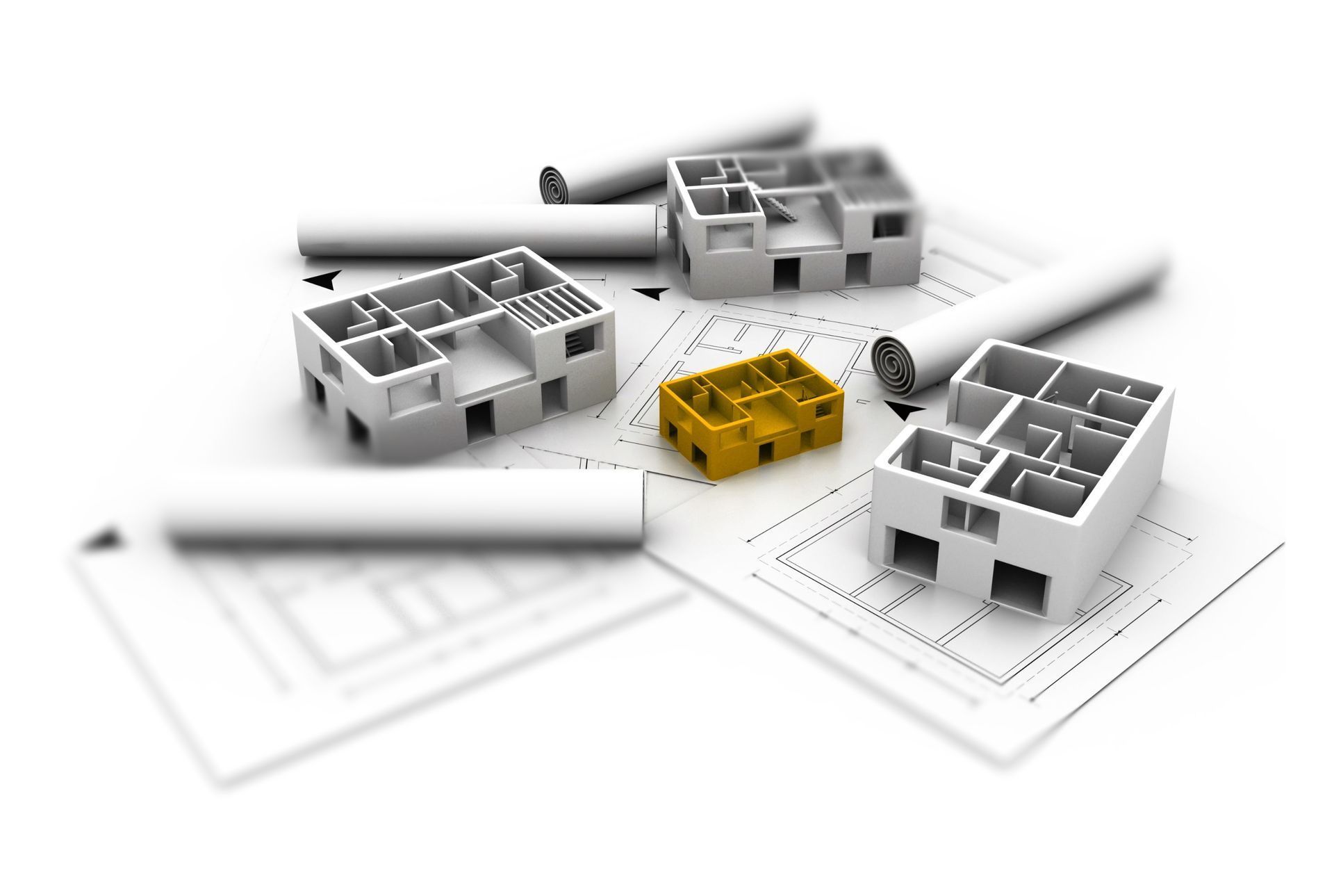 a 3d model of a house is sitting on top of a blueprint