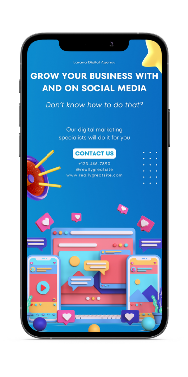 A cell phone with a screen that says `` grow your business with and on social media ''
