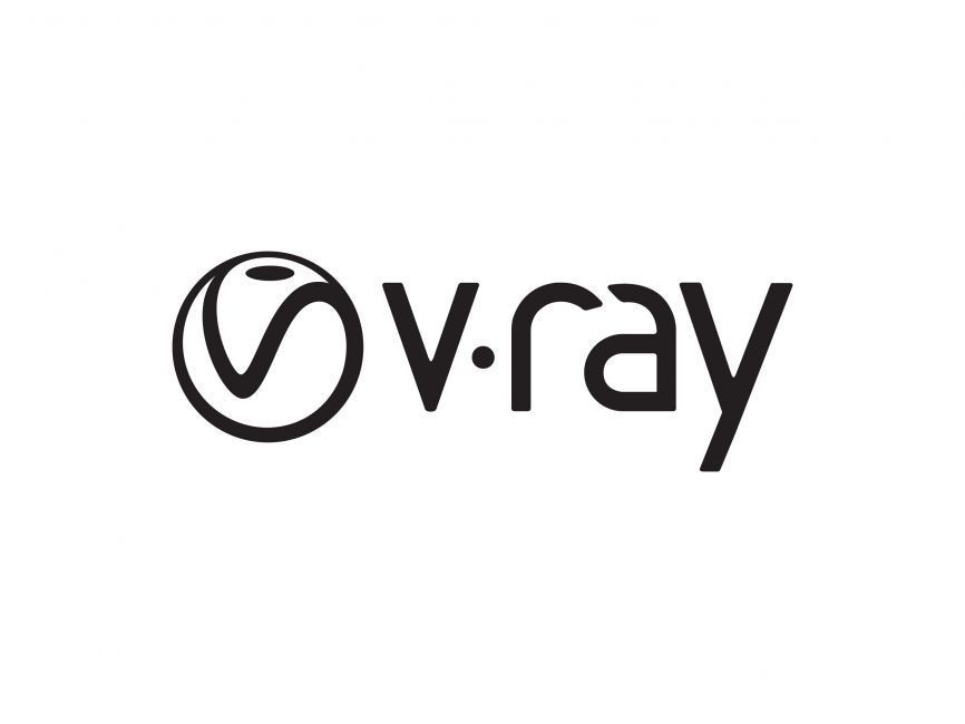A black and white logo for v-ray on a white background.