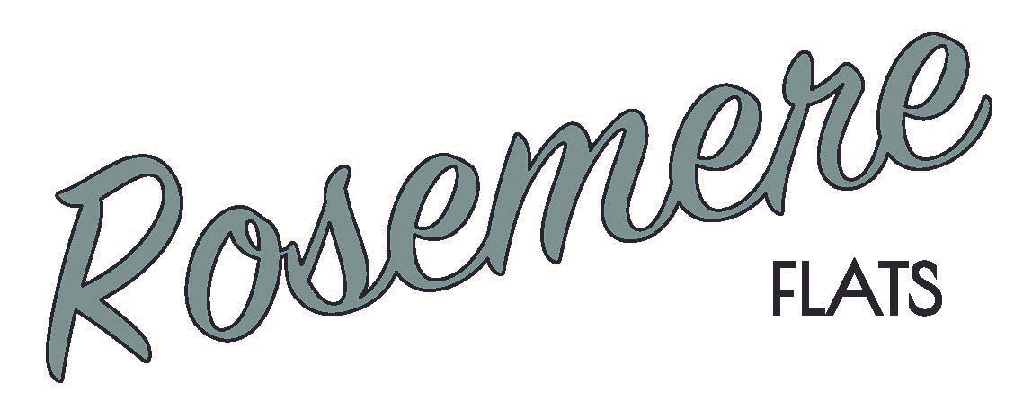 Rosemere Flats logo in gray script with black text on a white background