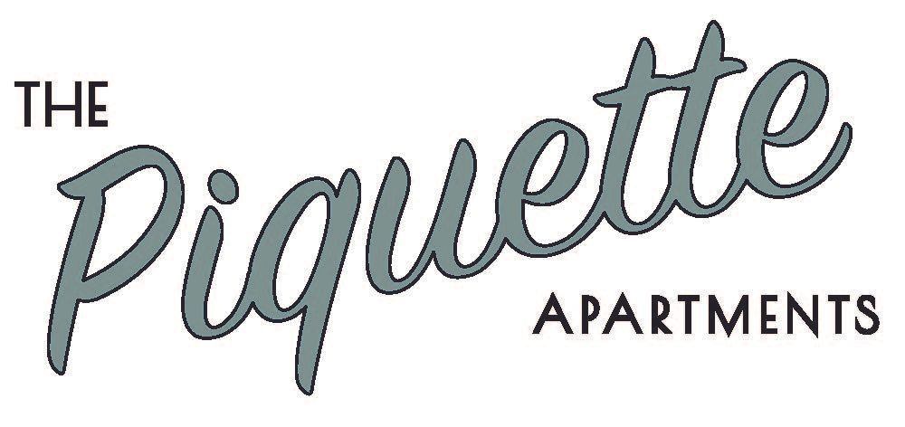 The Piquette Apartments logo in gray script and black text on a white background