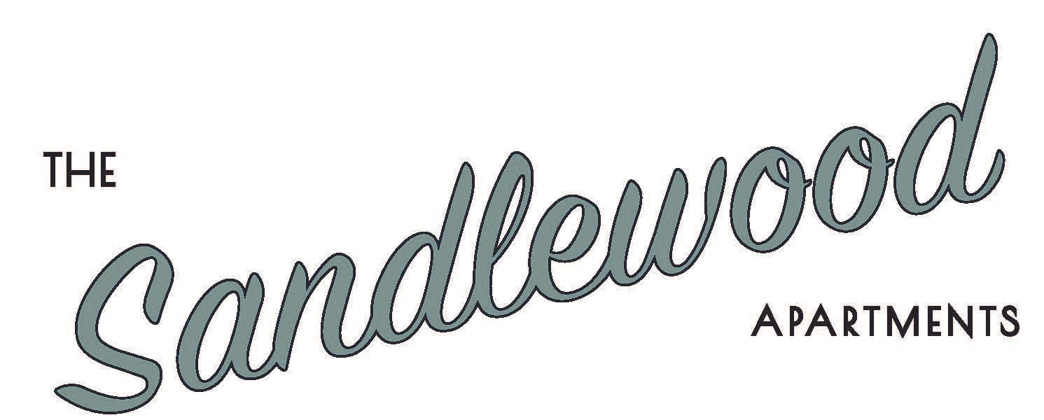 The Sandelwood Apartments logo in gray script and block text on a white background