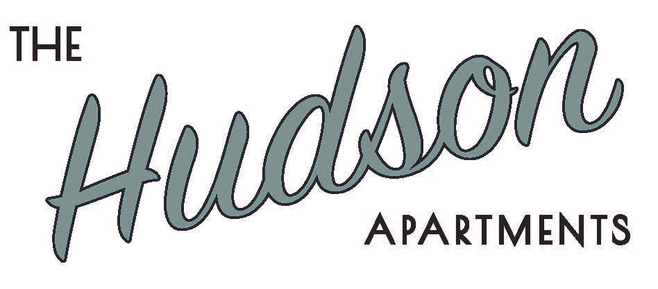 The Hudson Apartments logo in black and gray script text