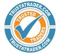 TrustATrader.com trusted traders badge with blue and orange checkmark logo