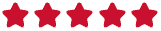 Five red stars in a horizontal row on a white background.