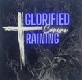 Album cover reading &ldquo;Glorified Raining&rdquo; on a dark marbled background with a white cross and purple paw prints