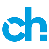 A blue ch logo on a white background.