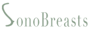 SonoBreasts logo in light green cursive text with a stylized S