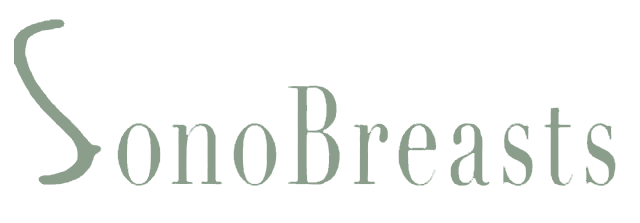 SonoBreasts logo in light green cursive text with a stylized S