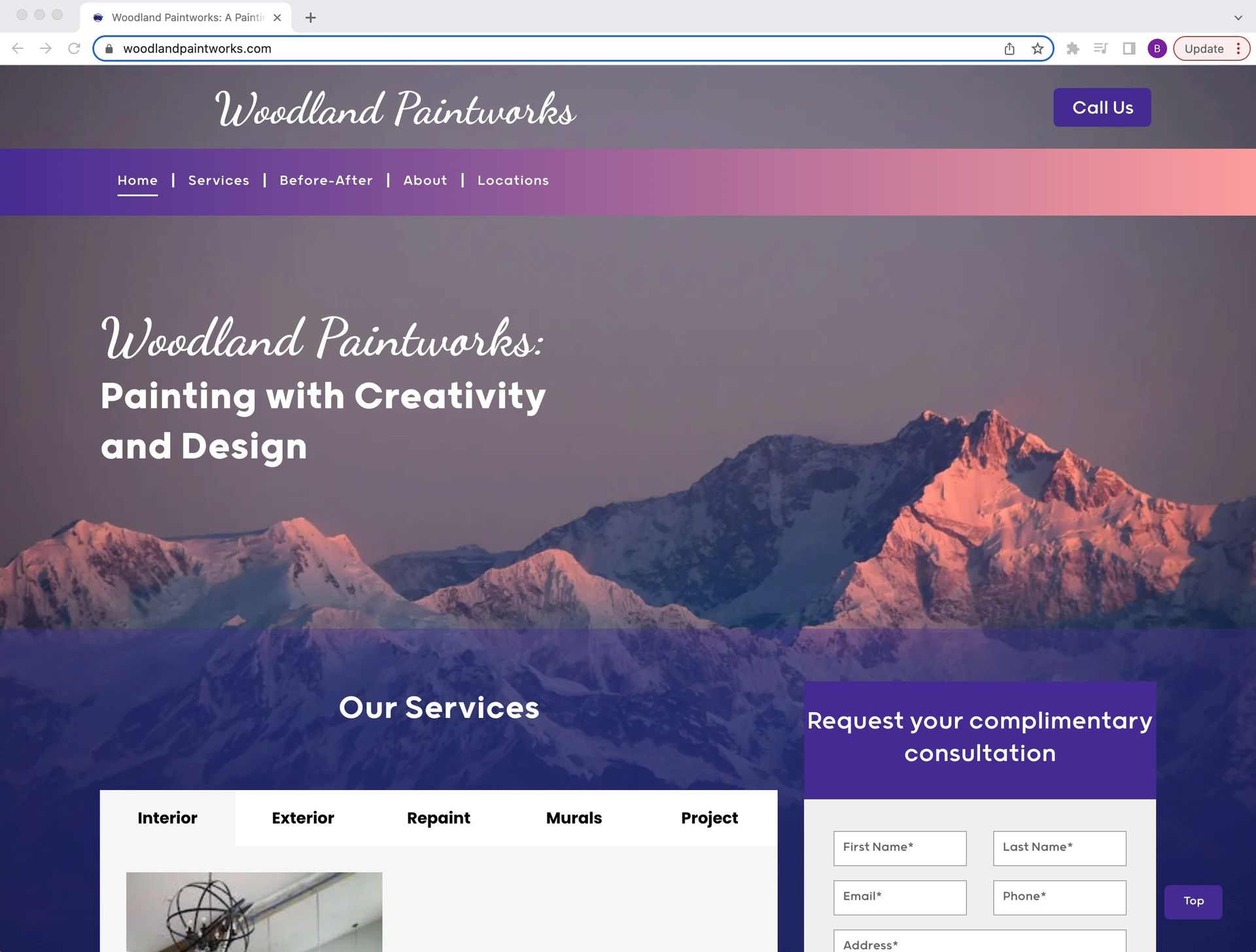 cochrane website design for Woodland Paintworks