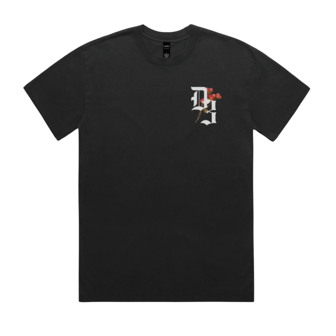 Black t-shirt with a white