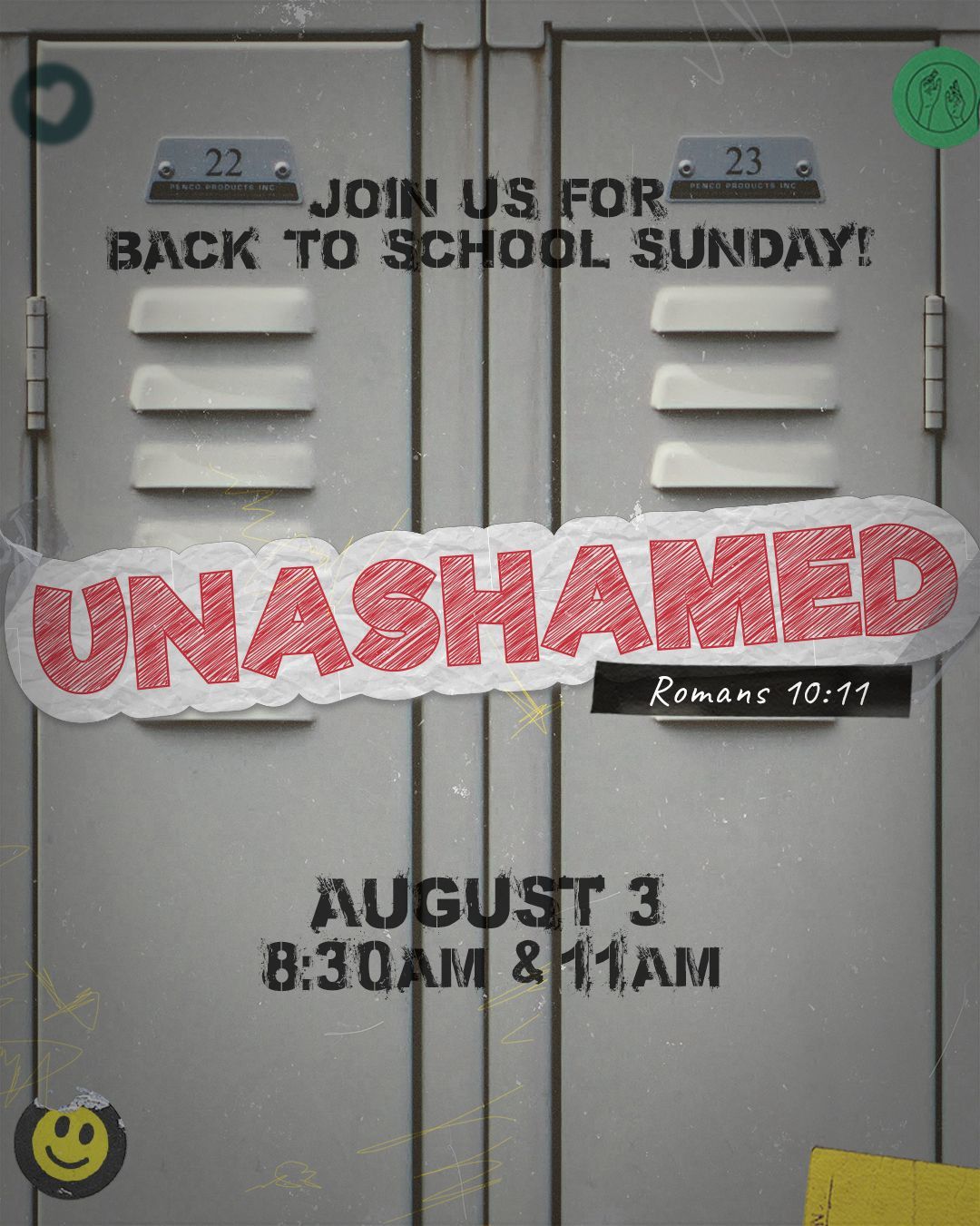 Poster on two gray lockers for