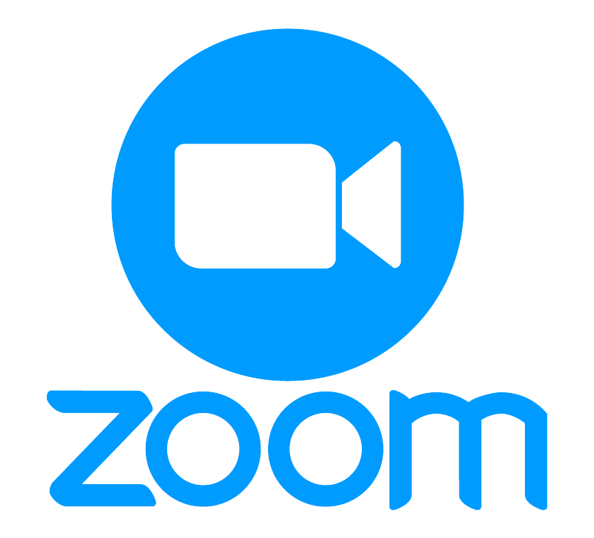 Zoom logo: Blue circle with white video camera icon, 