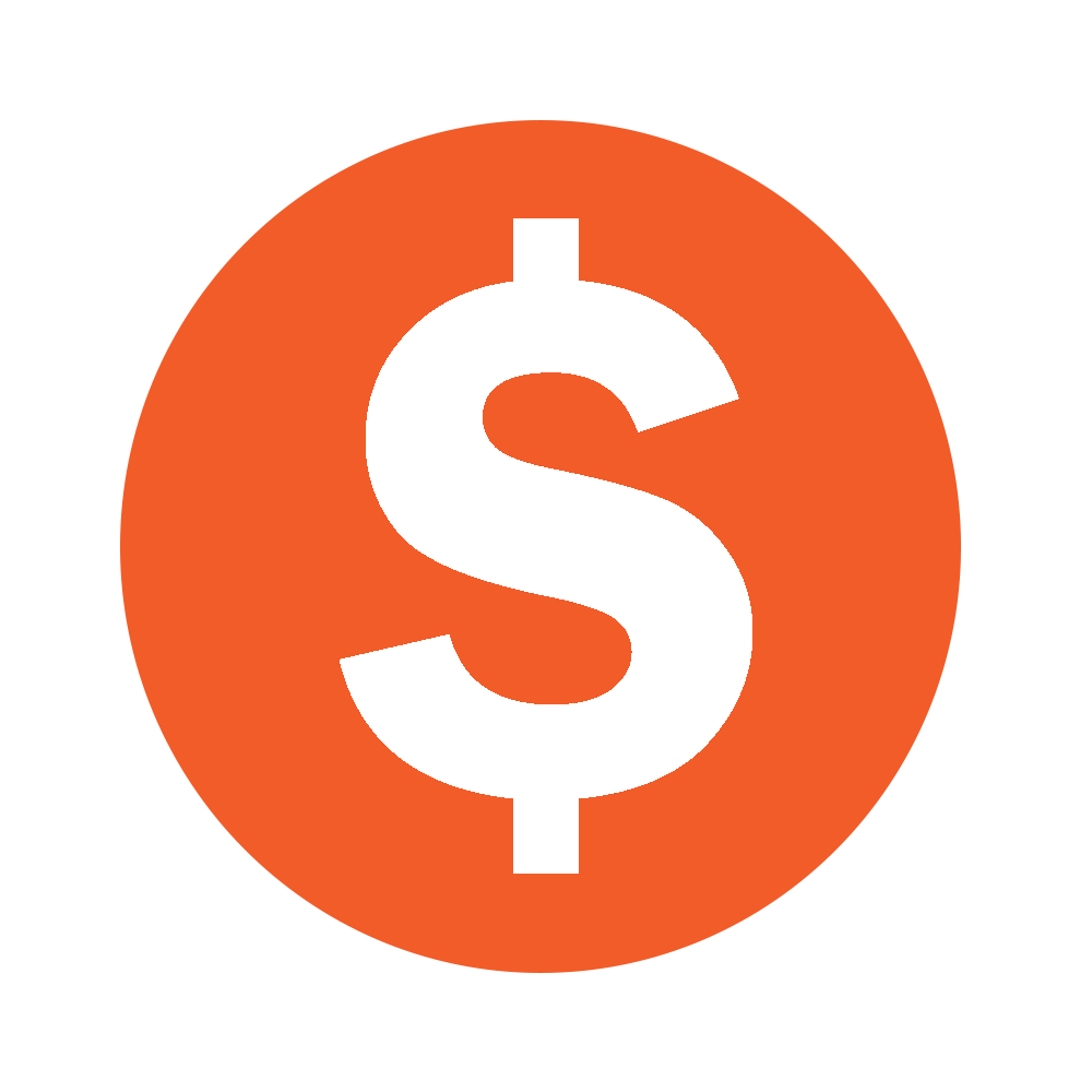 White dollar sign within an orange circle.