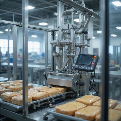 Linea automatizzata per il confezionamento di pagnotte in uno stabilimento di produzione in acciaio inossidabile