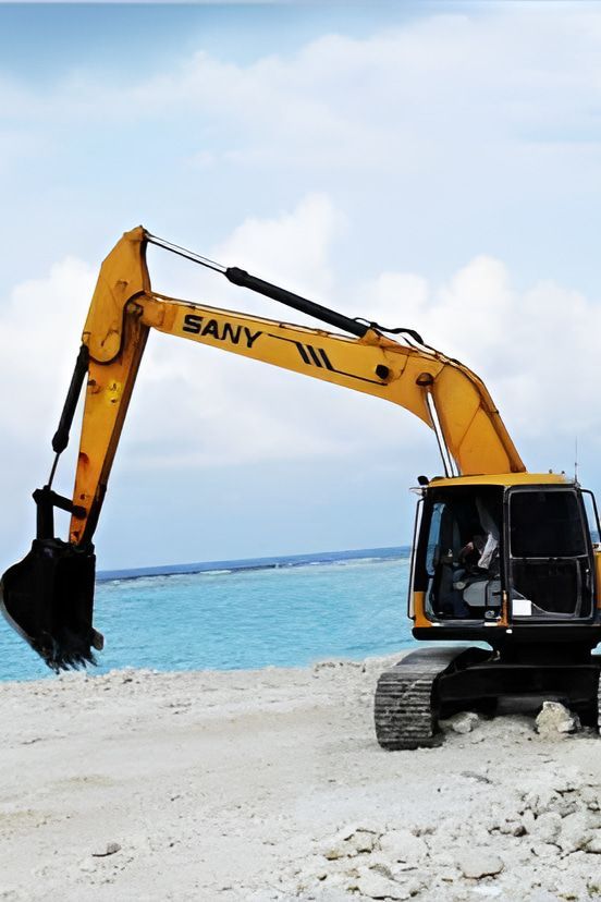 A Yellow Excavator With the Word Sany on It — A & B Mullins Excavations Pty Ltd in Bundaberg, QLD