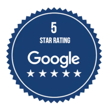 A google 5 star rating badge on a white background