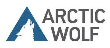 Arctic Wolf logo with a blue wolf silhouette and gray text on a white background
