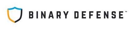 Binary Defense logo with blue shield icon and black text on a white background