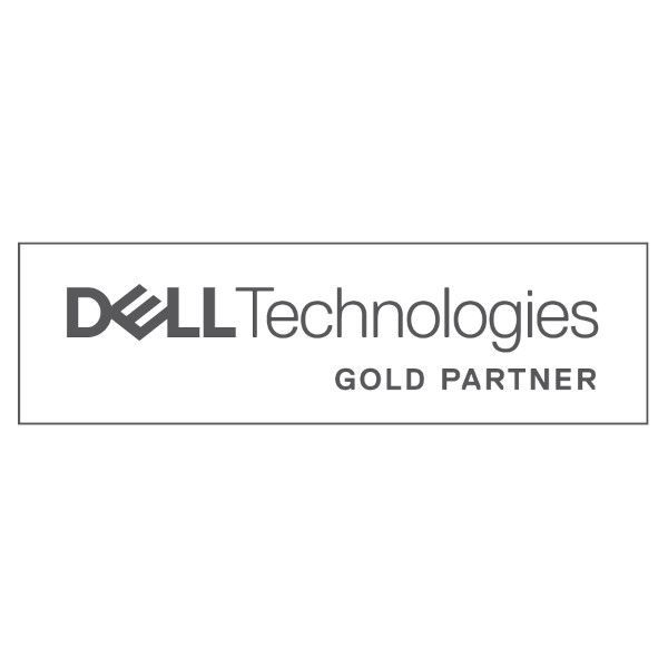 Dell Technologies Gold Partner logo in gray on a white background