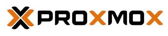 Proxmox logo with black and orange stylized “X” and black “PROXMOX” text on white background
