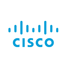 Cisco logo in blue with stylized vertical bars above the wordmark