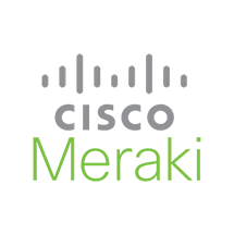 Cisco Meraki logo in gray and green with signal bars above the text
