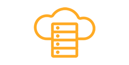 Orange cloud with a server stack icon inside