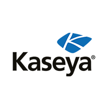 Kaseya logo with black wordmark and blue geometric symbol on a white background