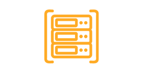 Orange server stack icon with three rack units in a rounded square frame
