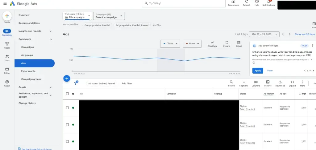 A screenshot of a google analytics dashboard with a black screen.