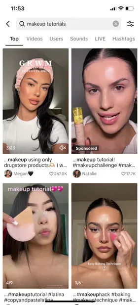 A screenshot of a makeup tutorial on a cell phone.
