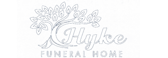 Hyke Funeral Home logo: white stylized tree, blue background, text "Hyke Funeral Home."