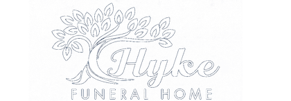 Hyke Funeral Home logo: white stylized tree, blue background, text "Hyke Funeral Home."