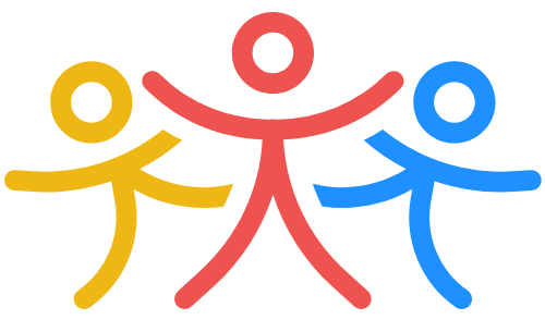 A colorful logo of three people standing next to each other.