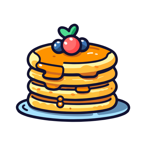 Stack of pancakes with syrup and berries on a plate.