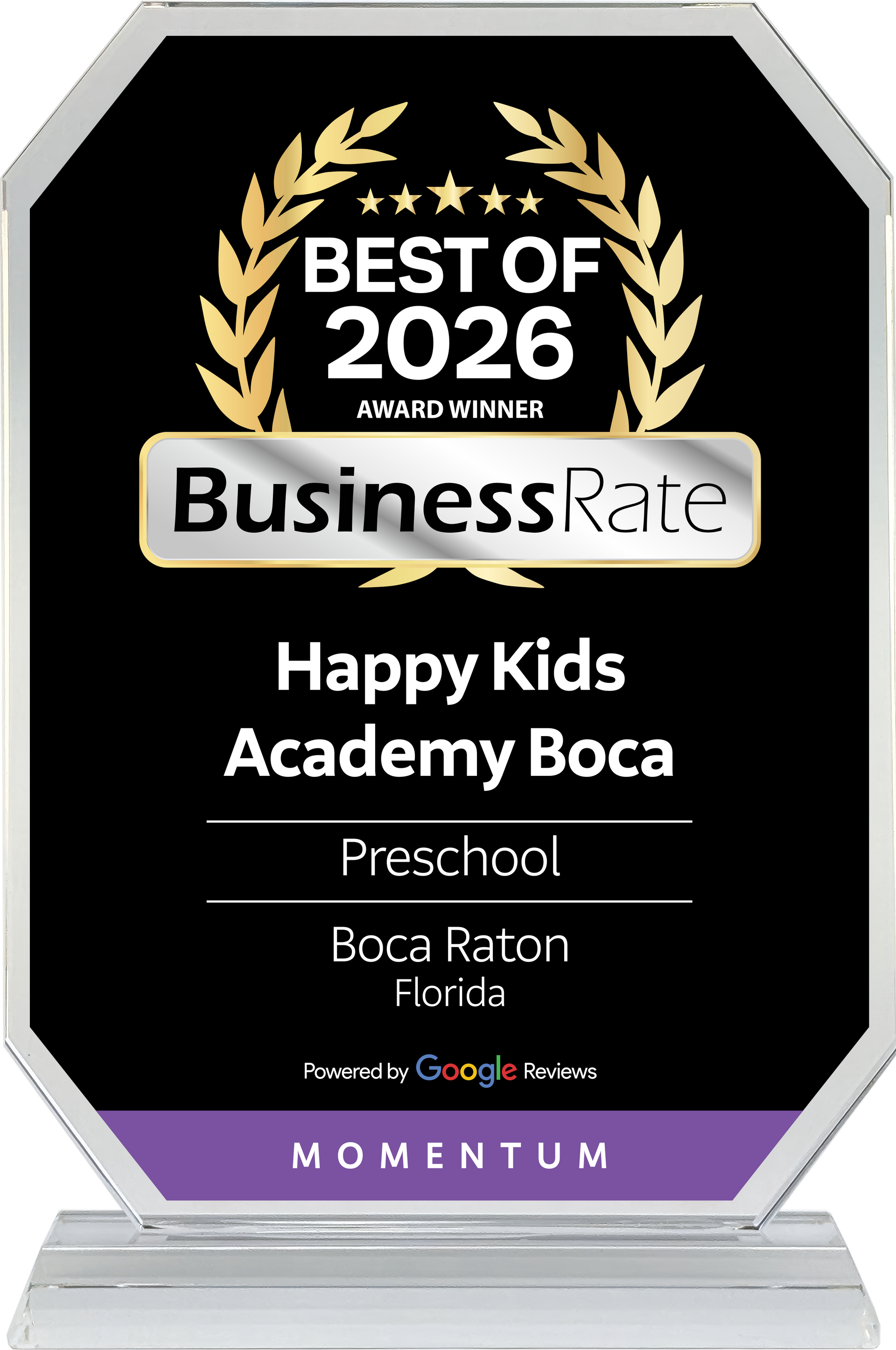 BusinessRate Best of 2026 award for Happy Kids Academy Boca Preschool, Boca Raton, Florida