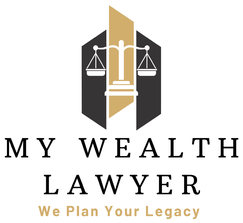 Logo: Black and gold geometric design with scales of justice; text 