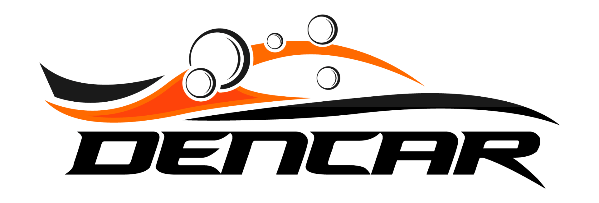 Logo with black, orange, and white elements, including bubbles and the word 