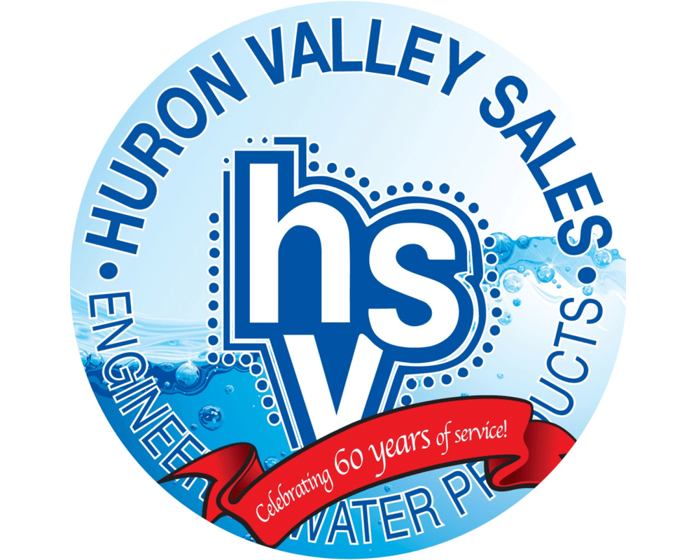 Logo for Huron Valley Sales: Blue and white with 